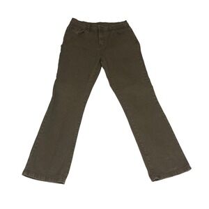 DG2 Diane Gilman Womens 8P Olive Brown Bootcut Stretch Ramie Denim Jeans L27.5"